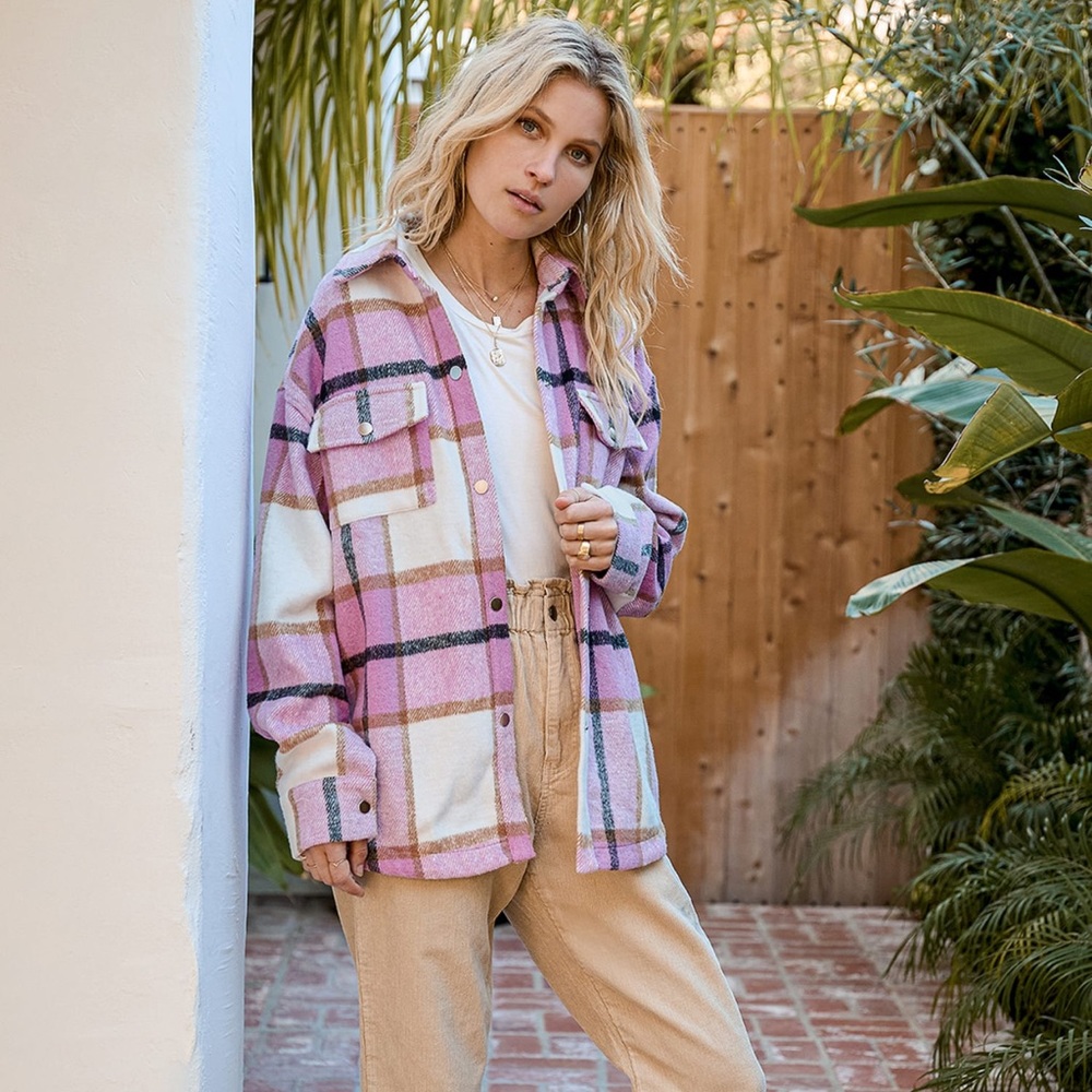 Lulu’s Choose Your Vibe Pink Plaid Shacket